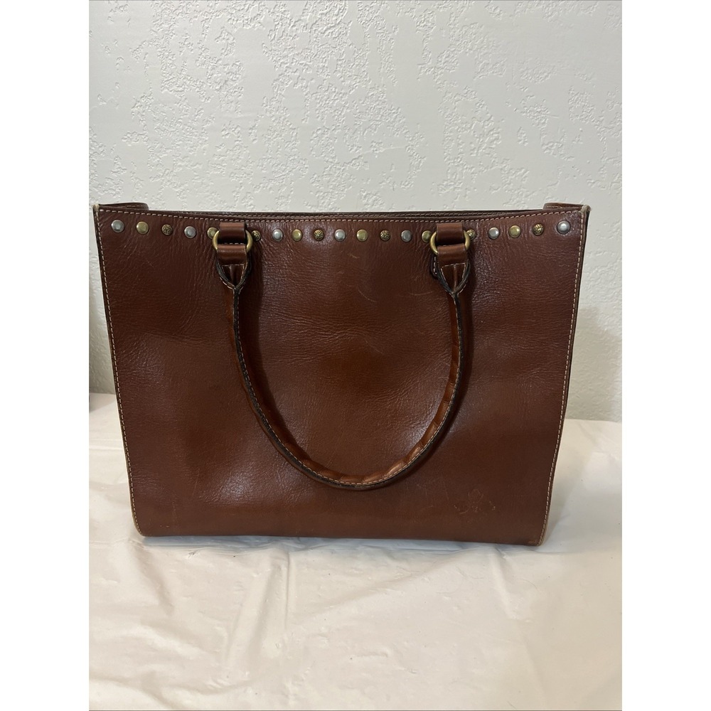 Patricia Nash Zancona Brown Leather Shoulder Bag Studded Double Handle 13x 10x 5